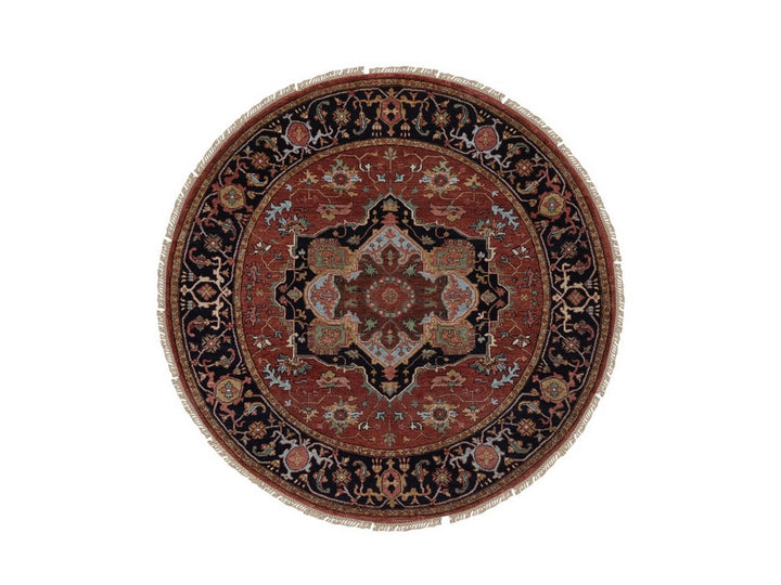 5'0" x 5'0" New Hand Knotted Red Wool Round Oriental Rug - MOA10292416
