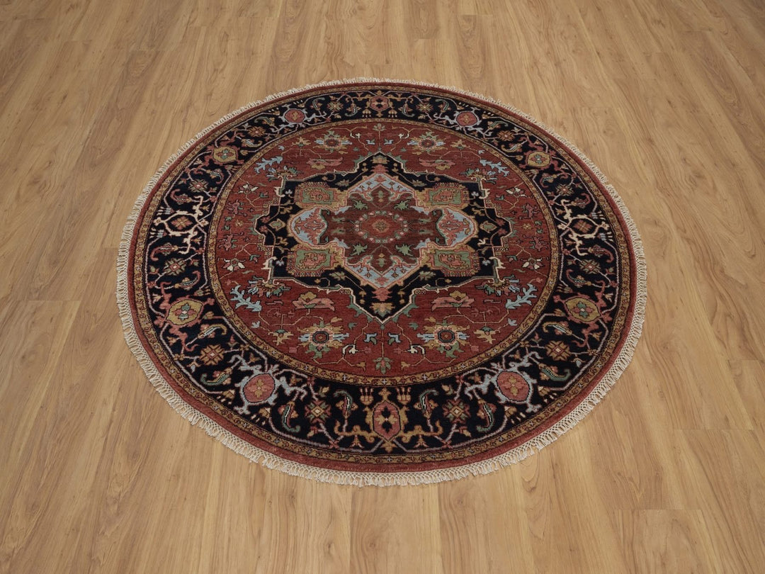 5'0" x 5'0" New Hand Knotted Red Wool Round Oriental Rug - MOA10292416