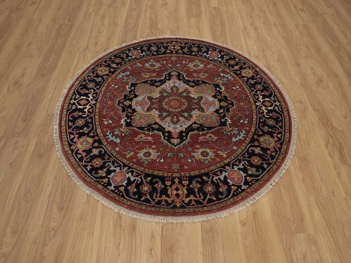 5'0" x 5'0" New Hand Knotted Red Wool Round Oriental Rug - MOA10292416