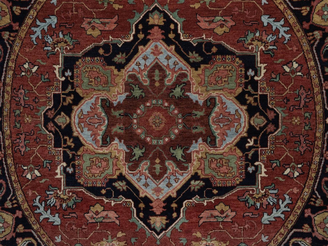5'0" x 5'0" New Hand Knotted Red Wool Round Oriental Rug - MOA10292416