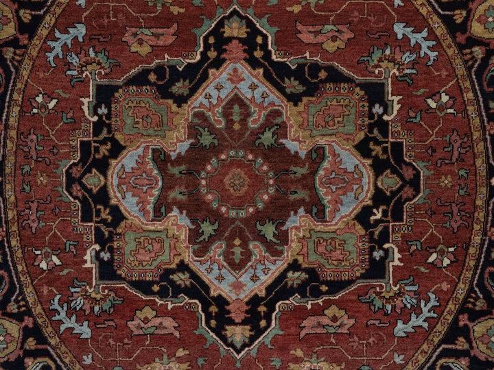 5'0" x 5'0" New Hand Knotted Red Wool Round Oriental Rug - MOA10292416