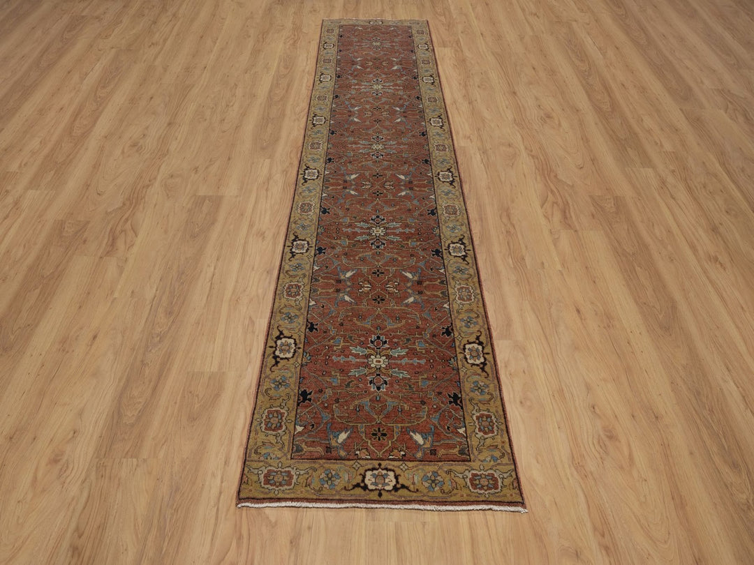 2'7" x 12'0" New Hand Knotted Red Wool Runner Oriental Rug - MOA10292417