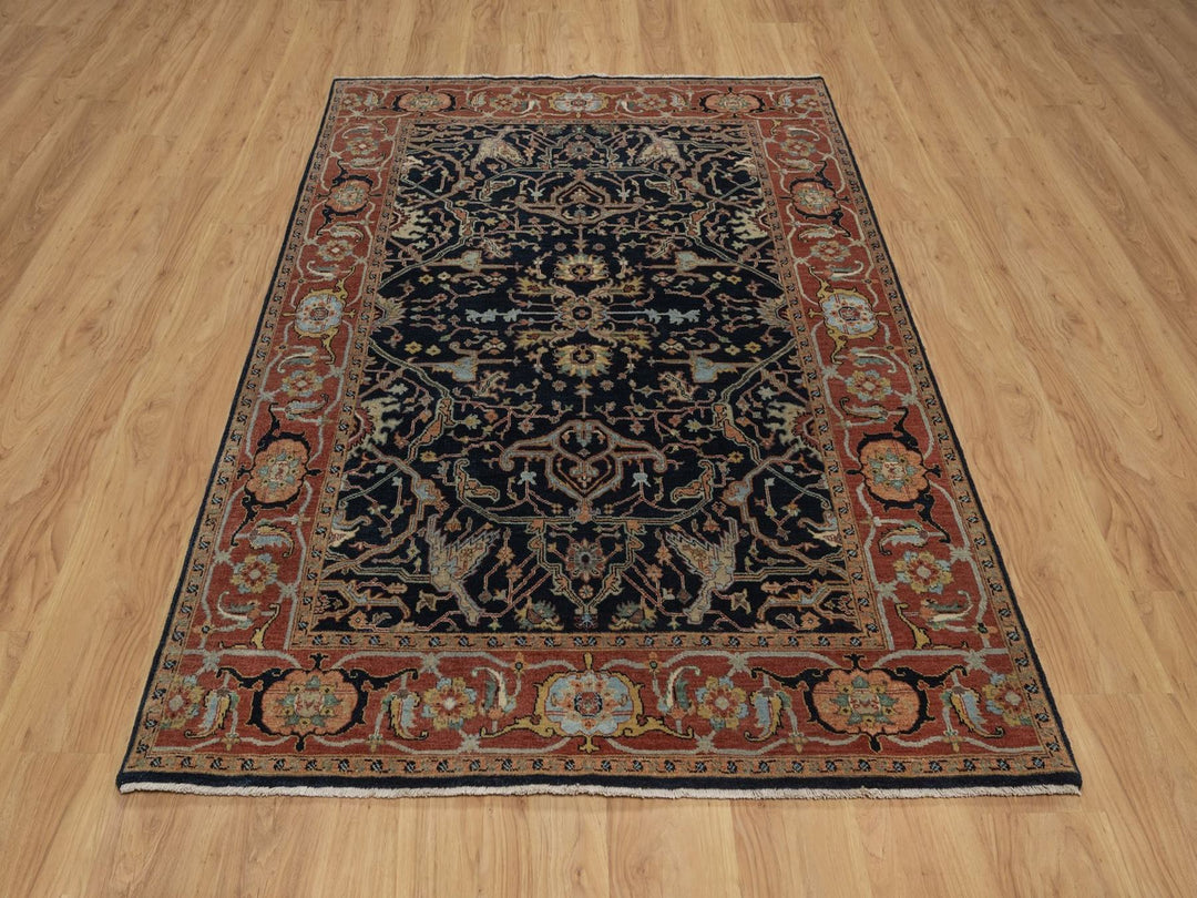 5'1" x 7'1" New Hand Knotted Blue Wool Rectangle Oriental Rug - MOA10292418