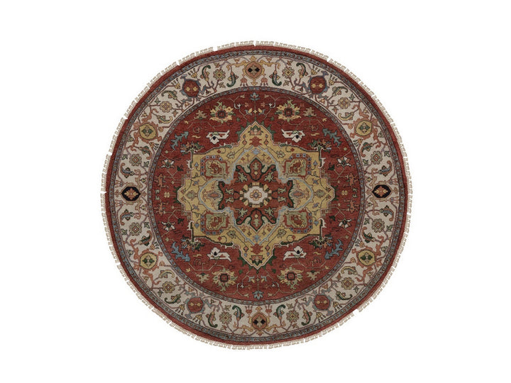 6'0" x 6'0" New Hand Knotted Red Wool Round Oriental Rug - MOA10292419