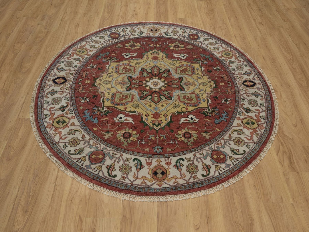 6'0" x 6'0" New Hand Knotted Red Wool Round Oriental Rug - MOA10292419