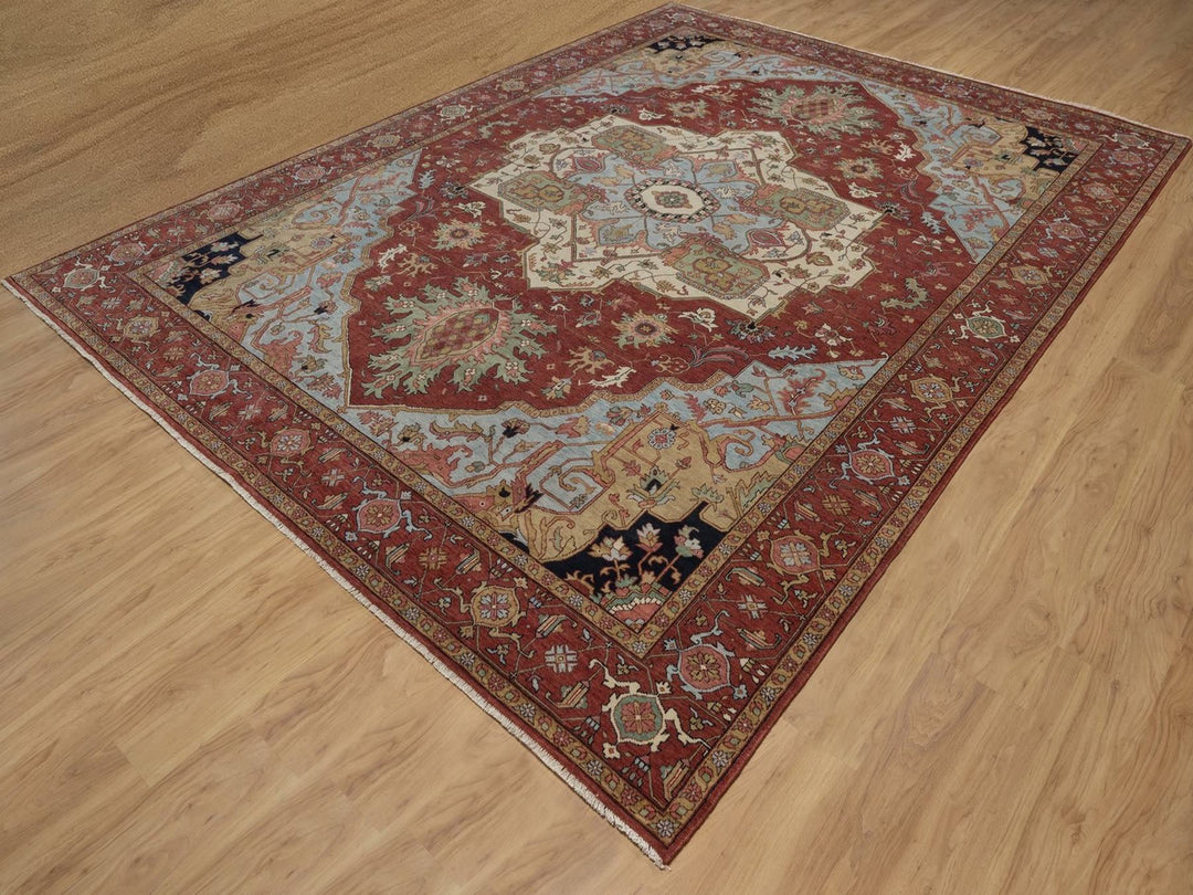 9'1" x 12'2" New Hand Knotted Red Wool Rectangle Oriental Rug - MOA10292422