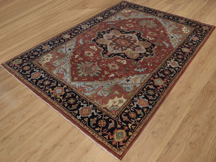 6'1" x 8'11" New Hand Knotted Red Wool Rectangle Oriental Rug - MOA10292426