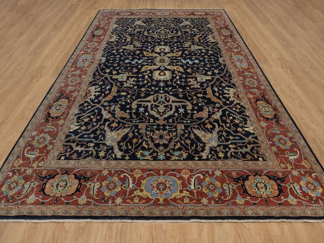 9'11" x 14'1" New Hand Knotted Blue Wool Rectangle Oriental Rug - MOA10292430