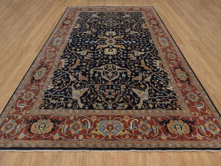 9'11" x 14'1" New Hand Knotted Blue Wool Rectangle Oriental Rug - MOA10292430