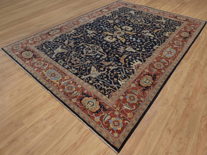 9'11" x 14'1" New Hand Knotted Blue Wool Rectangle Oriental Rug - MOA10292430