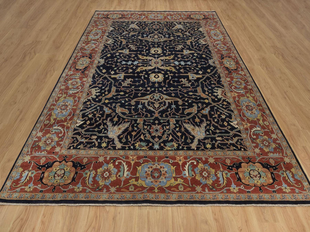 9'0" x 12'1" New Hand Knotted Blue Wool Rectangle Oriental Rug - MOA10292431