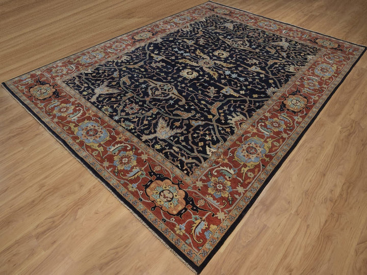 9'0" x 12'1" New Hand Knotted Blue Wool Rectangle Oriental Rug - MOA10292431