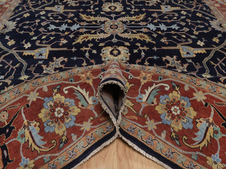 9'0" x 12'1" New Hand Knotted Blue Wool Rectangle Oriental Rug - MOA10292431