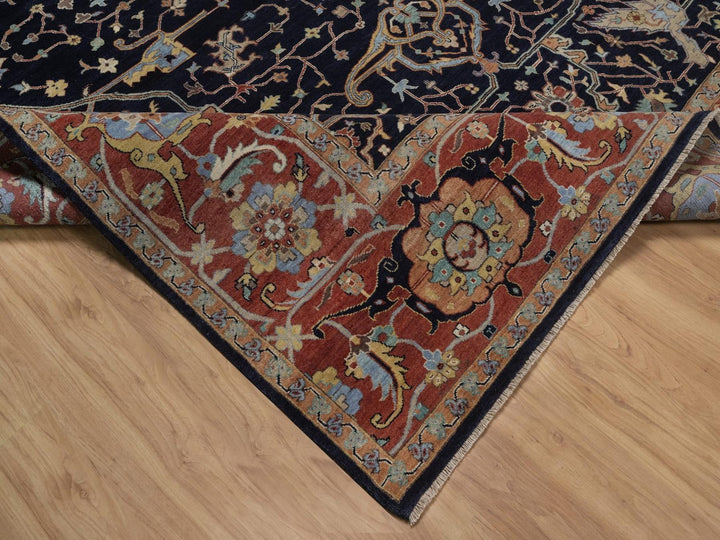 9'0" x 12'1" New Hand Knotted Blue Wool Rectangle Oriental Rug - MOA10292431