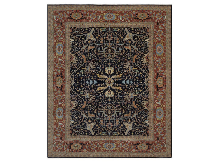 12'2" x 14'10" New Hand Knotted Blue Wool Rectangle Oriental Rug - MOA10292432