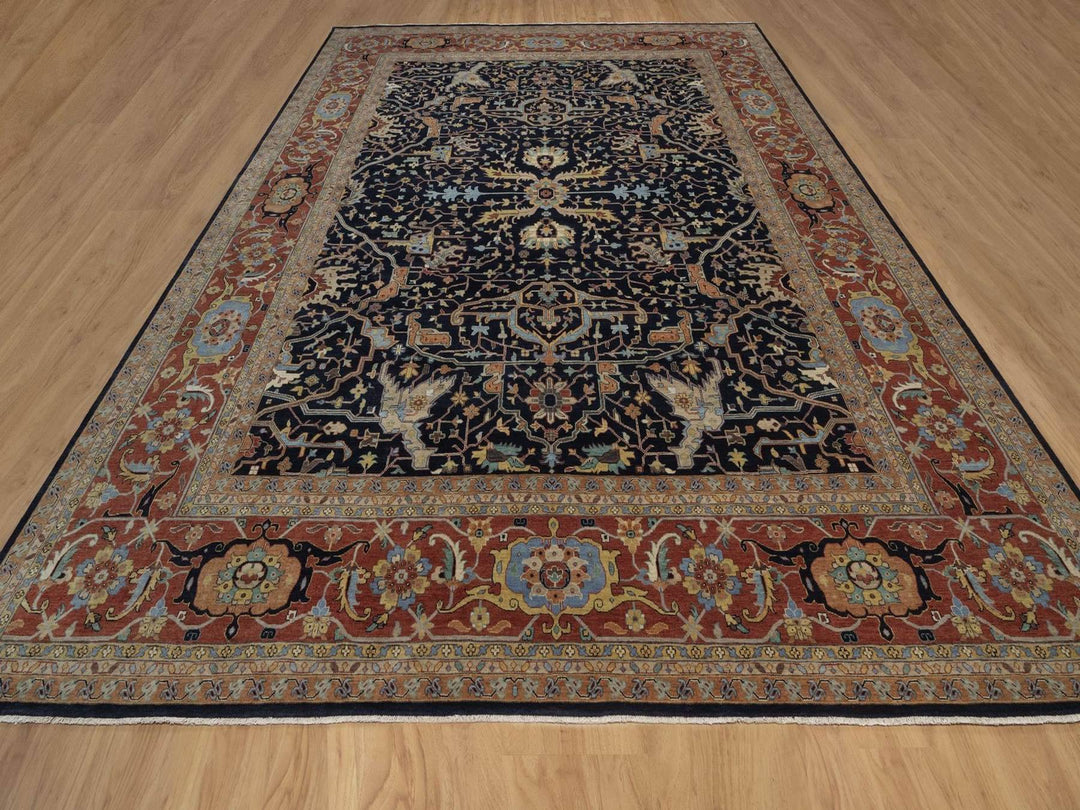 12'2" x 14'10" New Hand Knotted Blue Wool Rectangle Oriental Rug - MOA10292432