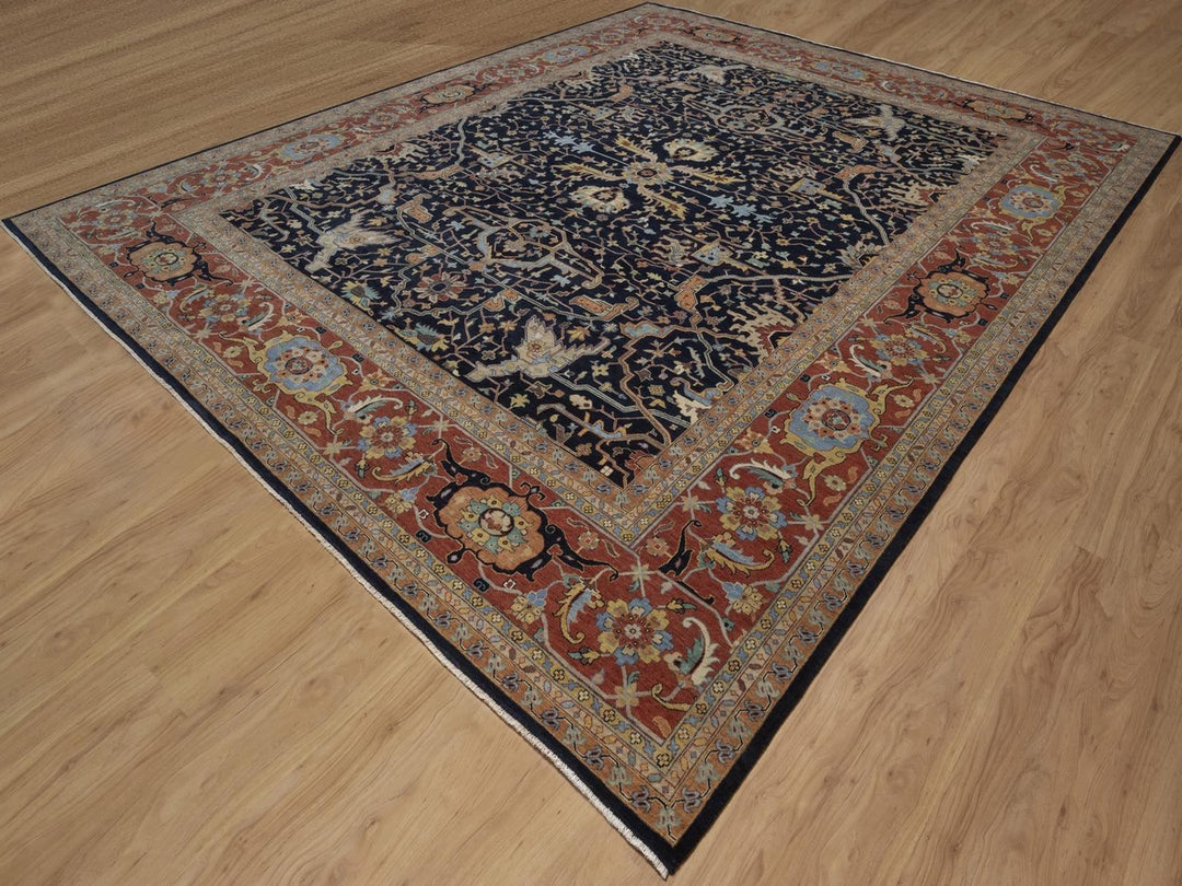 12'2" x 14'10" New Hand Knotted Blue Wool Rectangle Oriental Rug - MOA10292432