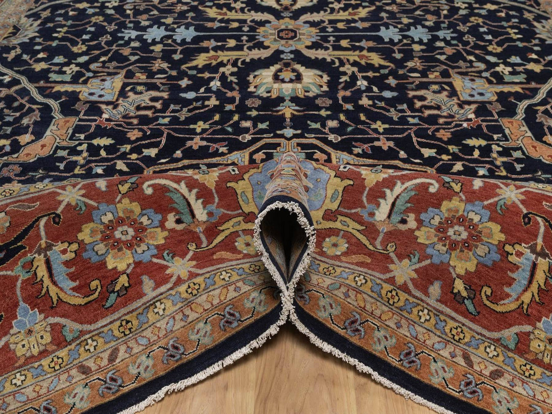 12'2" x 14'10" New Hand Knotted Blue Wool Rectangle Oriental Rug - MOA10292432