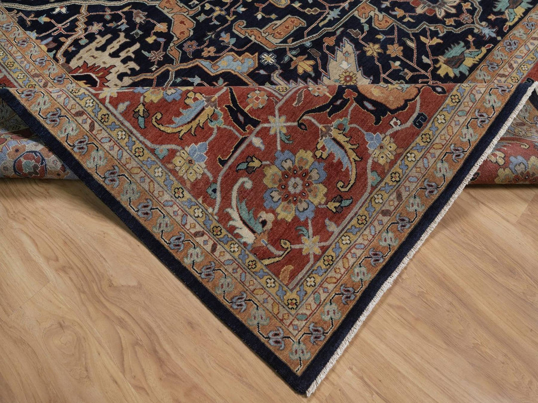 12'2" x 14'10" New Hand Knotted Blue Wool Rectangle Oriental Rug - MOA10292432