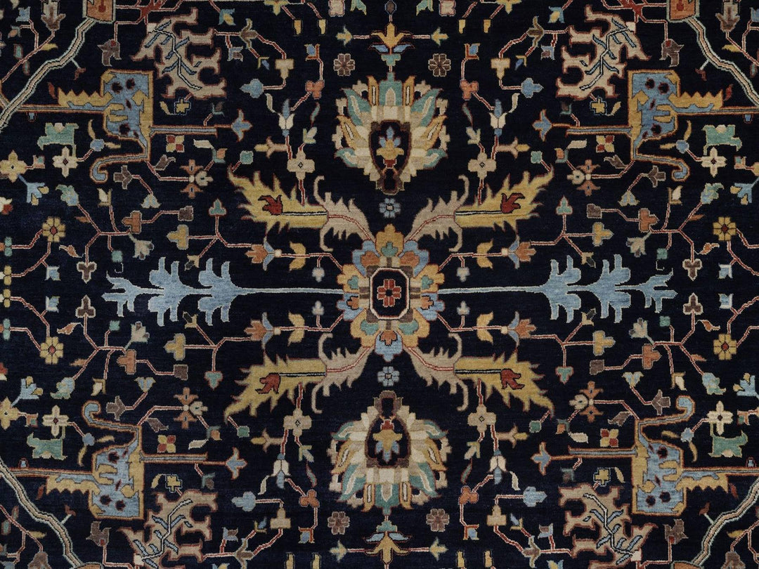 12'2" x 14'10" New Hand Knotted Blue Wool Rectangle Oriental Rug - MOA10292432