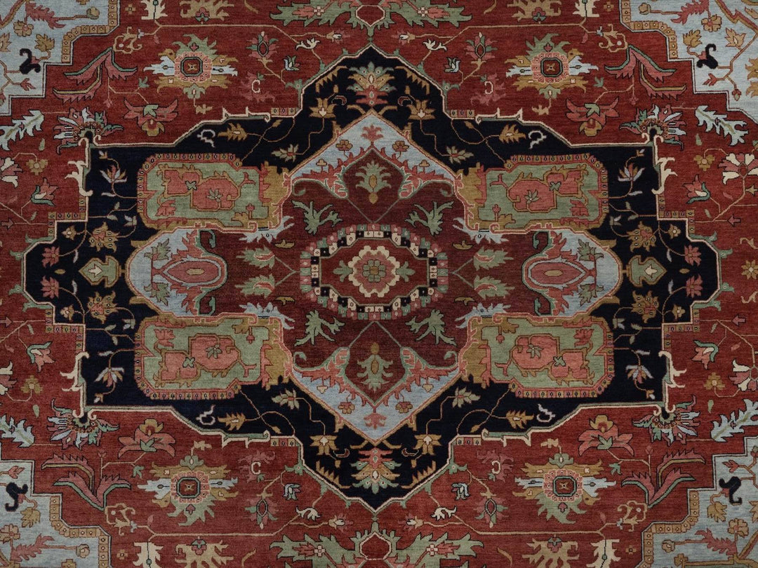12'0" x 12'2" New Hand Knotted Red Wool Square Oriental Rug - MOA10292433