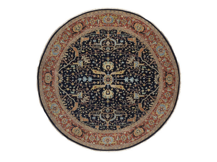 11'9" x 11'9" New Hand Knotted Blue Wool Round Oriental Rug - MOA10292434