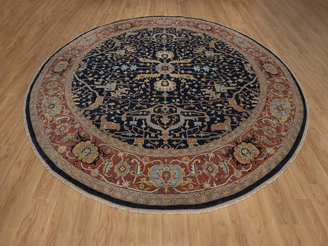11'9" x 11'9" New Hand Knotted Blue Wool Round Oriental Rug - MOA10292434