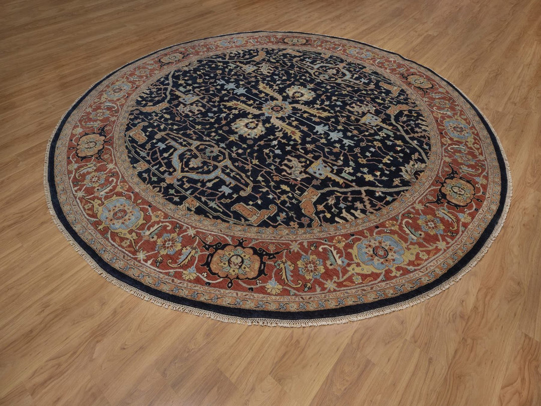 11'9" x 11'9" New Hand Knotted Blue Wool Round Oriental Rug - MOA10292434