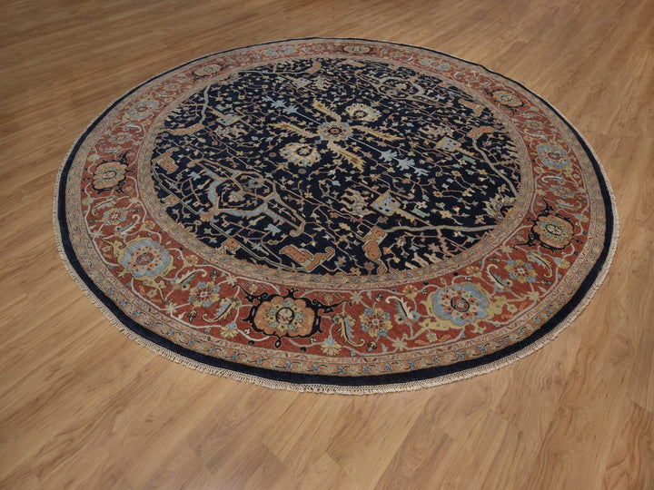 11'9" x 11'9" New Hand Knotted Blue Wool Round Oriental Rug - MOA10292434