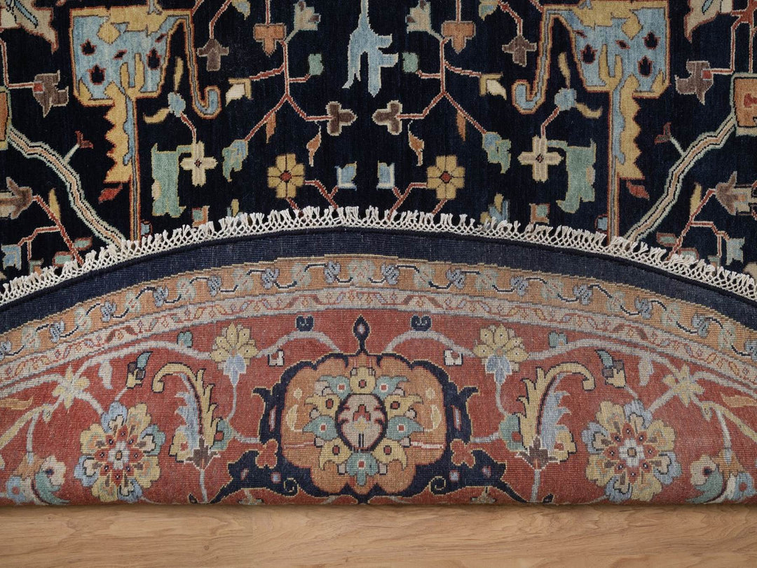 11'9" x 11'9" New Hand Knotted Blue Wool Round Oriental Rug - MOA10292434