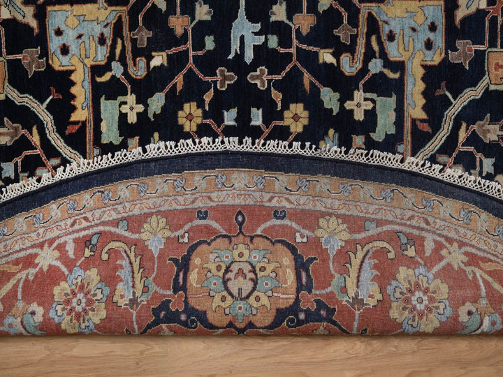 11'9" x 11'9" New Hand Knotted Blue Wool Round Oriental Rug - MOA10292434