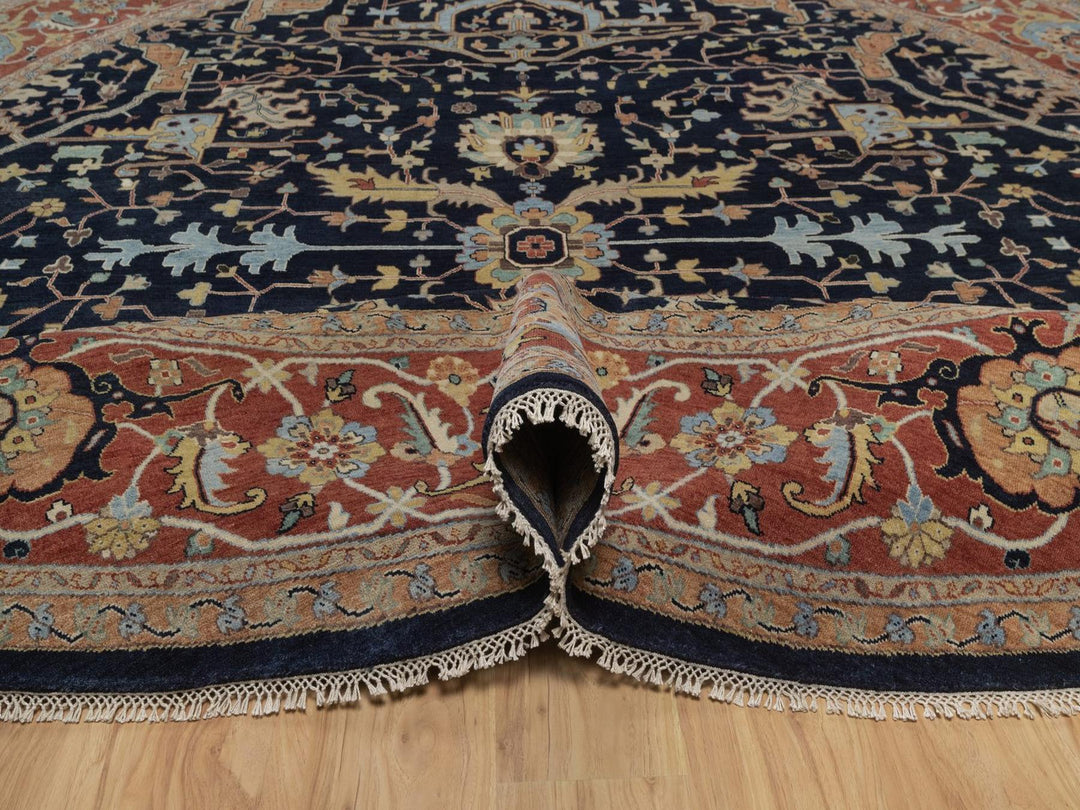 11'9" x 11'9" New Hand Knotted Blue Wool Round Oriental Rug - MOA10292434