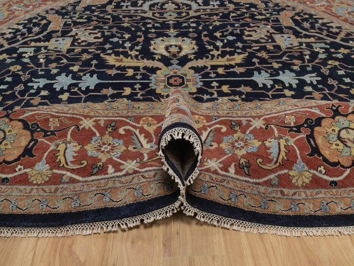 11'9" x 11'9" New Hand Knotted Blue Wool Round Oriental Rug - MOA10292434