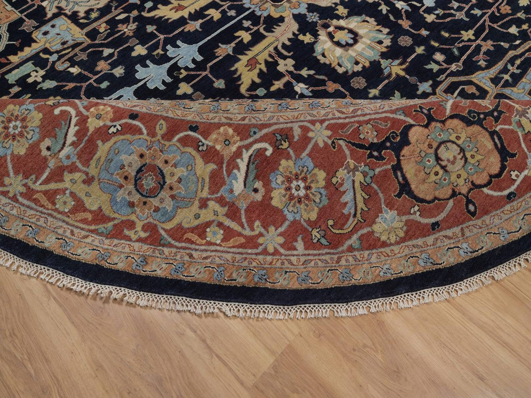 11'9" x 11'9" New Hand Knotted Blue Wool Round Oriental Rug - MOA10292434