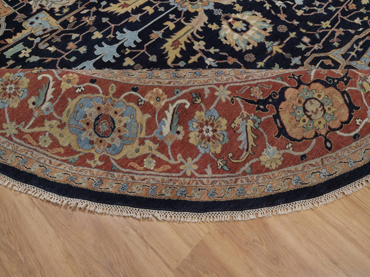 11'9" x 11'9" New Hand Knotted Blue Wool Round Oriental Rug - MOA10292434