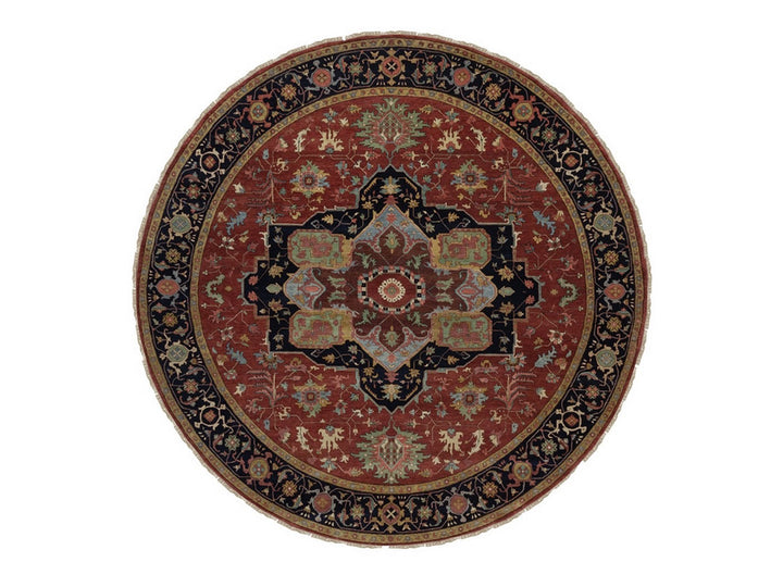 11'11" x 11'11" New Hand Knotted Red Wool Round Oriental Rug - MOA10292435