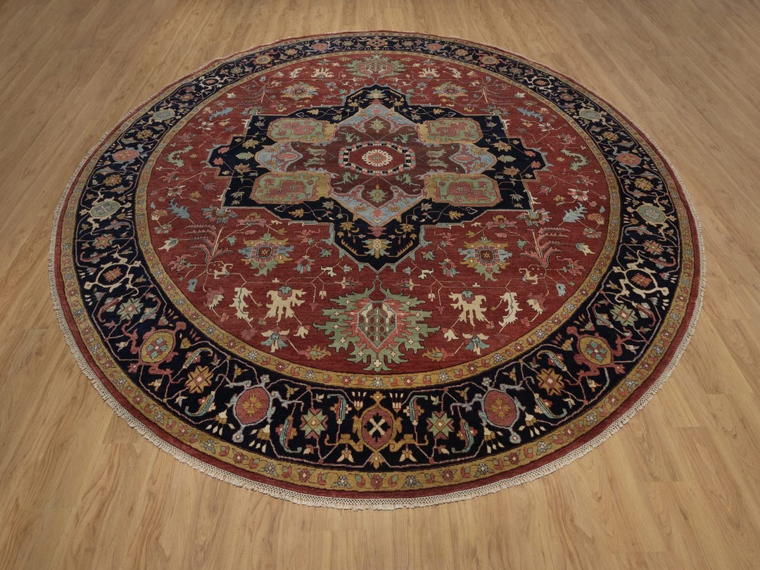 11'11" x 11'11" New Hand Knotted Red Wool Round Oriental Rug - MOA10292435