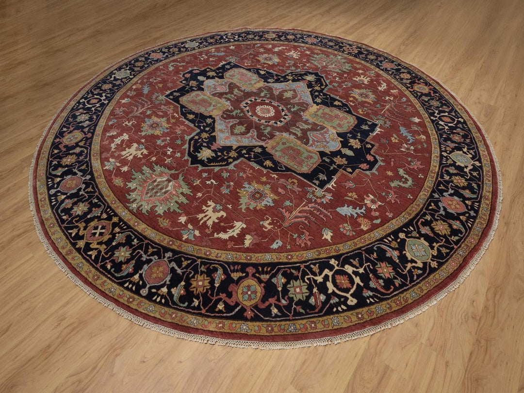 11'11" x 11'11" New Hand Knotted Red Wool Round Oriental Rug - MOA10292435