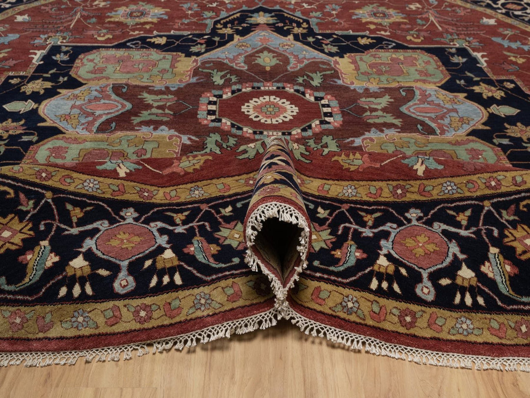 11'11" x 11'11" New Hand Knotted Red Wool Round Oriental Rug - MOA10292435