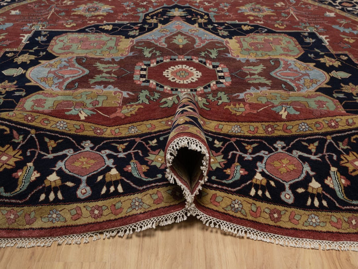 11'11" x 11'11" New Hand Knotted Red Wool Round Oriental Rug - MOA10292435