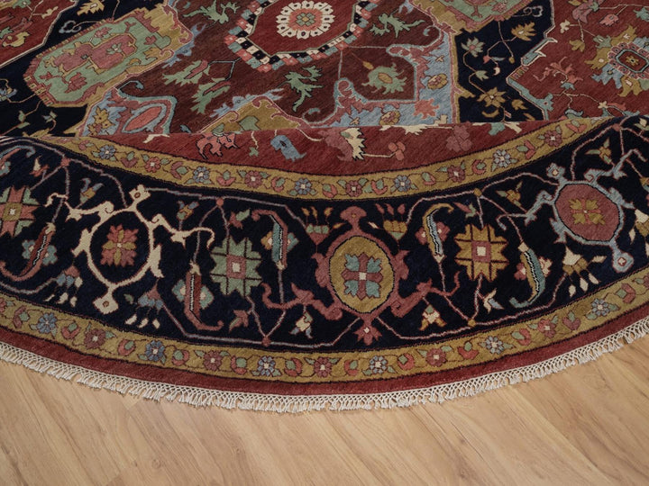 11'11" x 11'11" New Hand Knotted Red Wool Round Oriental Rug - MOA10292435