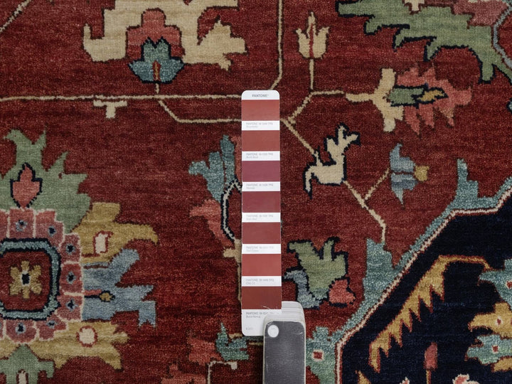 11'11" x 11'11" New Hand Knotted Red Wool Round Oriental Rug - MOA10292435