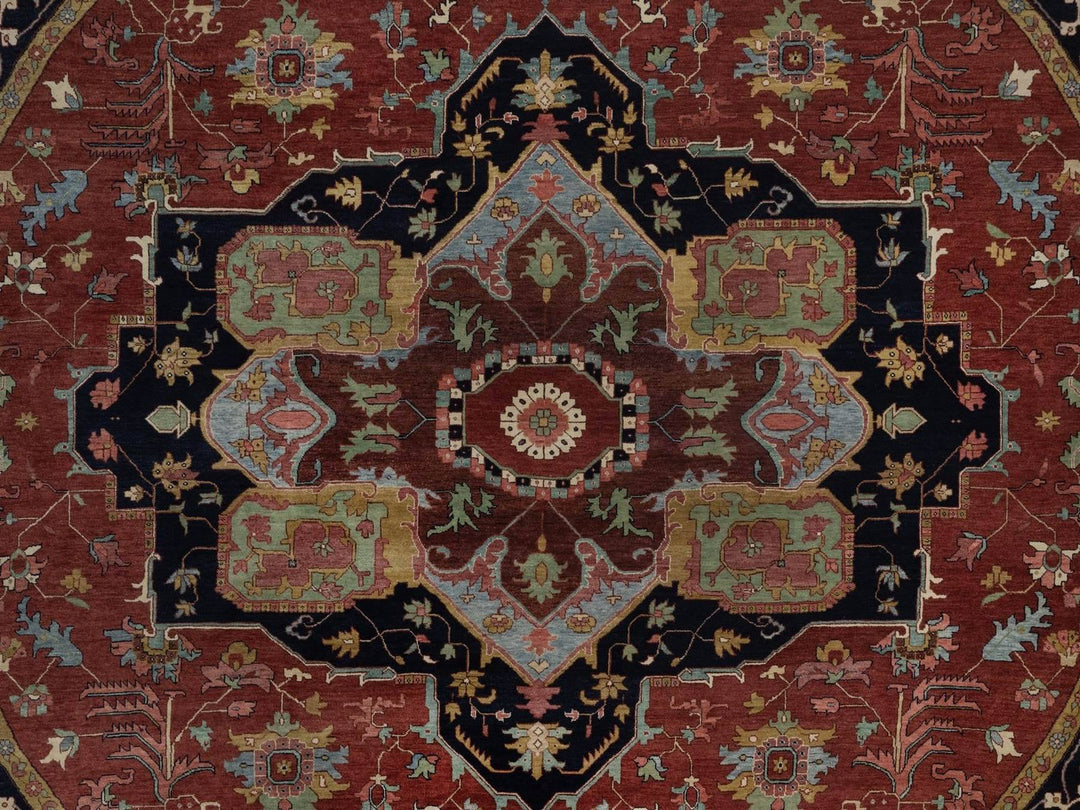 11'11" x 11'11" New Hand Knotted Red Wool Round Oriental Rug - MOA10292435