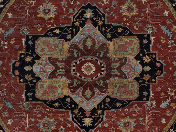 11'11" x 11'11" New Hand Knotted Red Wool Round Oriental Rug - MOA10292435