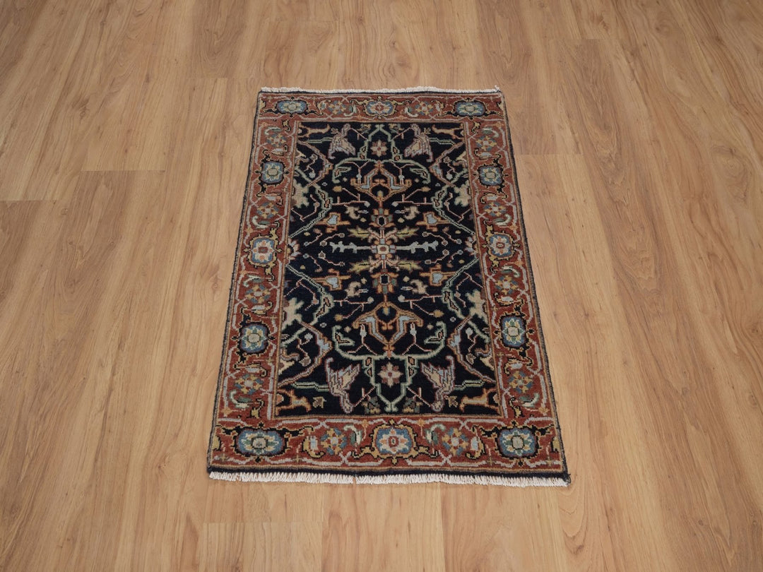 2'0" x 3'0" New Hand Knotted Blue Wool Rectangle Oriental Rug - MOA10292436