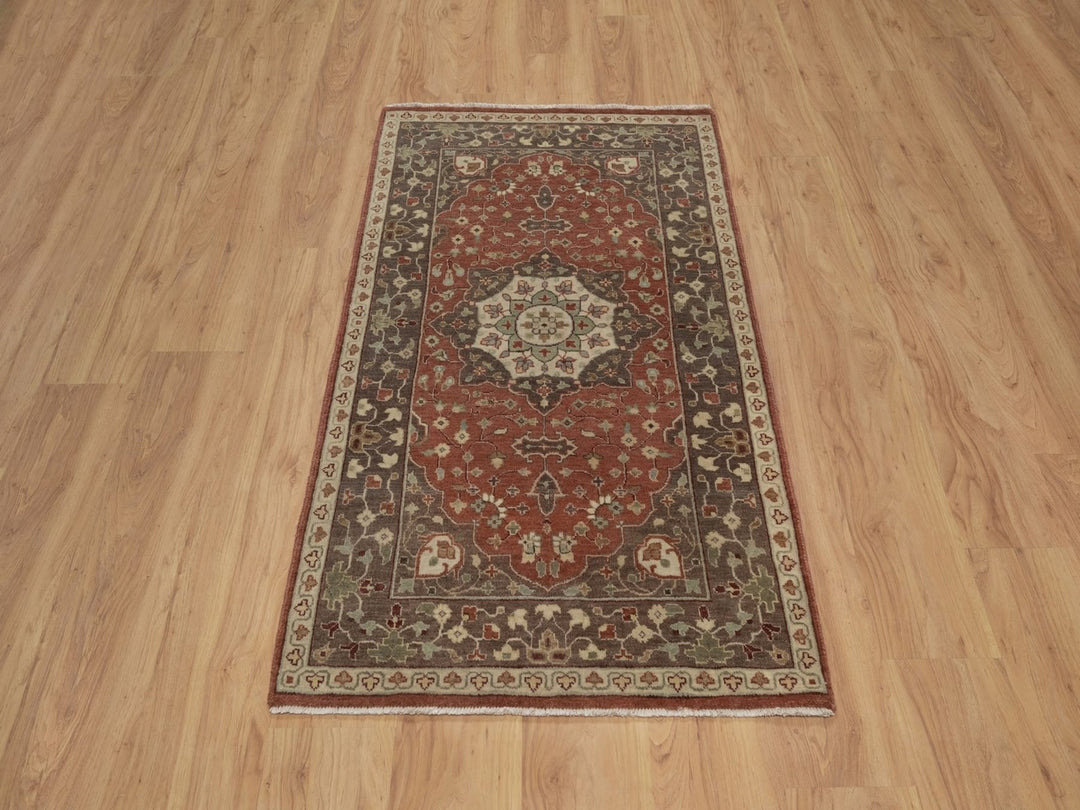 2'11" x 5'1" New Hand Knotted Red Wool Rectangle Oriental Rug - MOA10292437