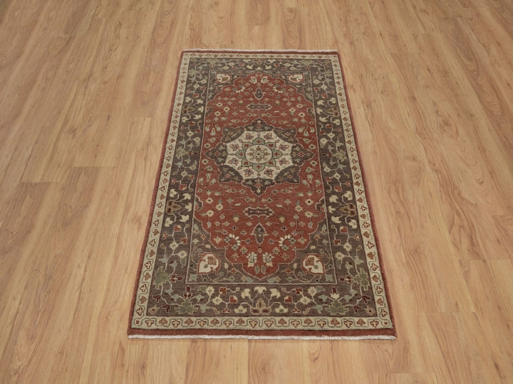 2'11" x 5'1" New Hand Knotted Red Wool Rectangle Oriental Rug - MOA10292437