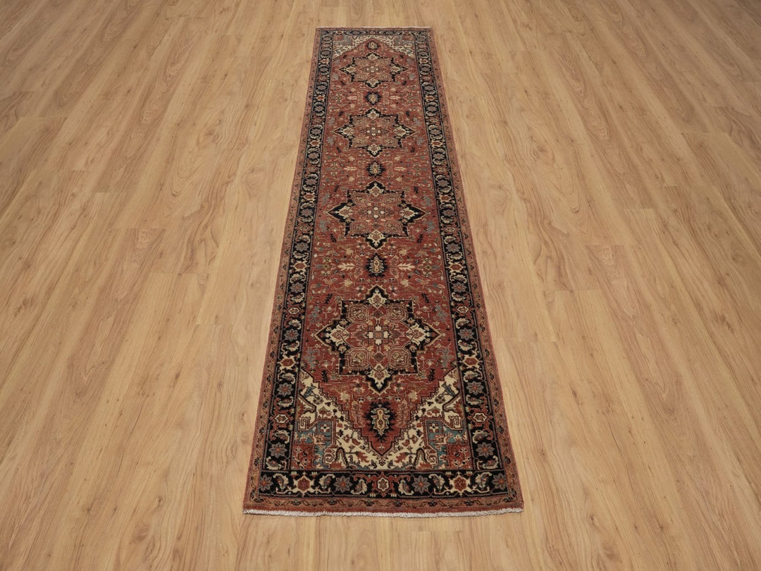 2'6" x 9'11" New Hand Knotted Red Wool Runner Oriental Rug - MOA10292438