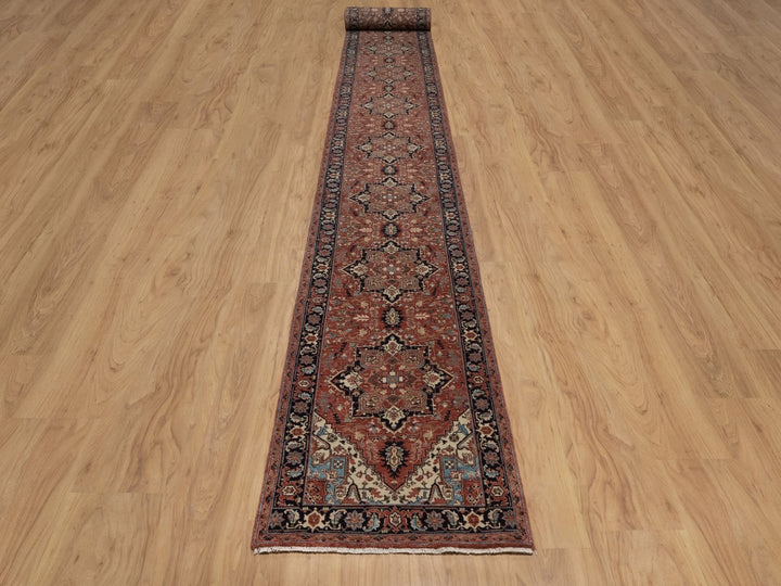 2'7" x 26'1" New Hand Knotted Red Wool Runner Oriental Rug - MOA10292439