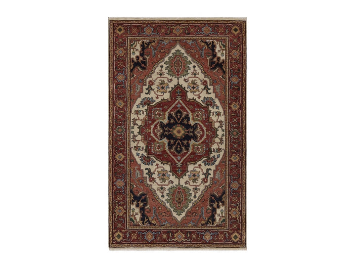 3'1" x 5'1" New Hand Knotted Ivory Wool Rectangle Oriental Rug - MOA10292441